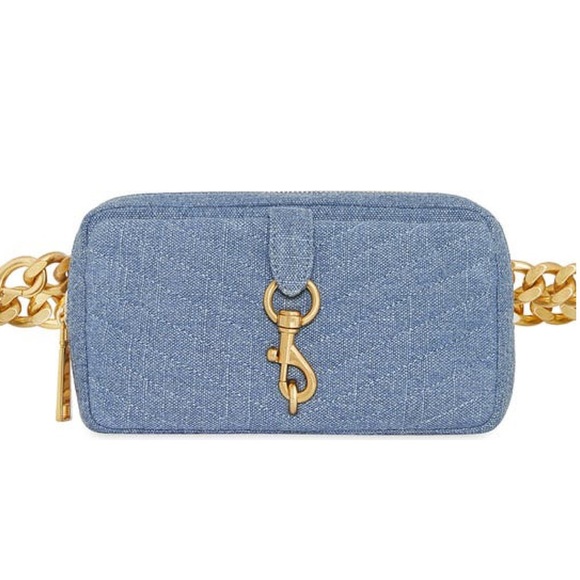 Rebecca Minkoff Eddie Blue Denim Chevron Quilted Gold Chain Belt Bag NWT - Picture 16 of 16